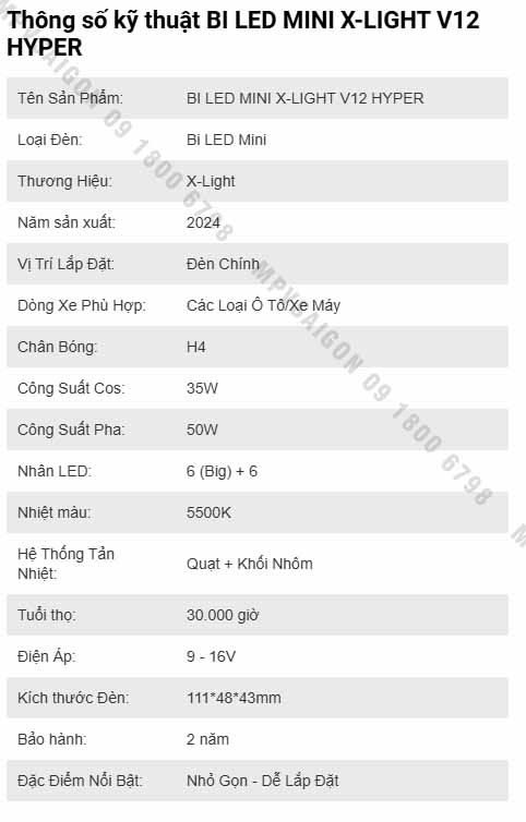 21 BI LED MINI X-LIGHT V12 HYPER - Xưởng độ MPVSAIGON