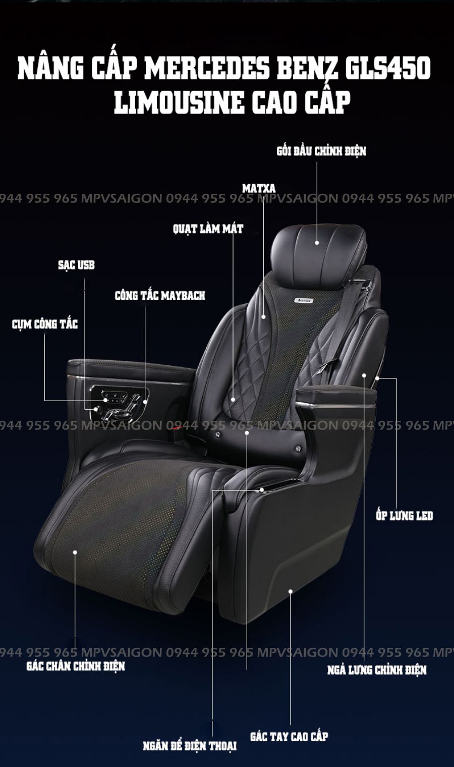 Nâng cấp độ ghế Limousine Mercedes Benz GLS 400 450 500