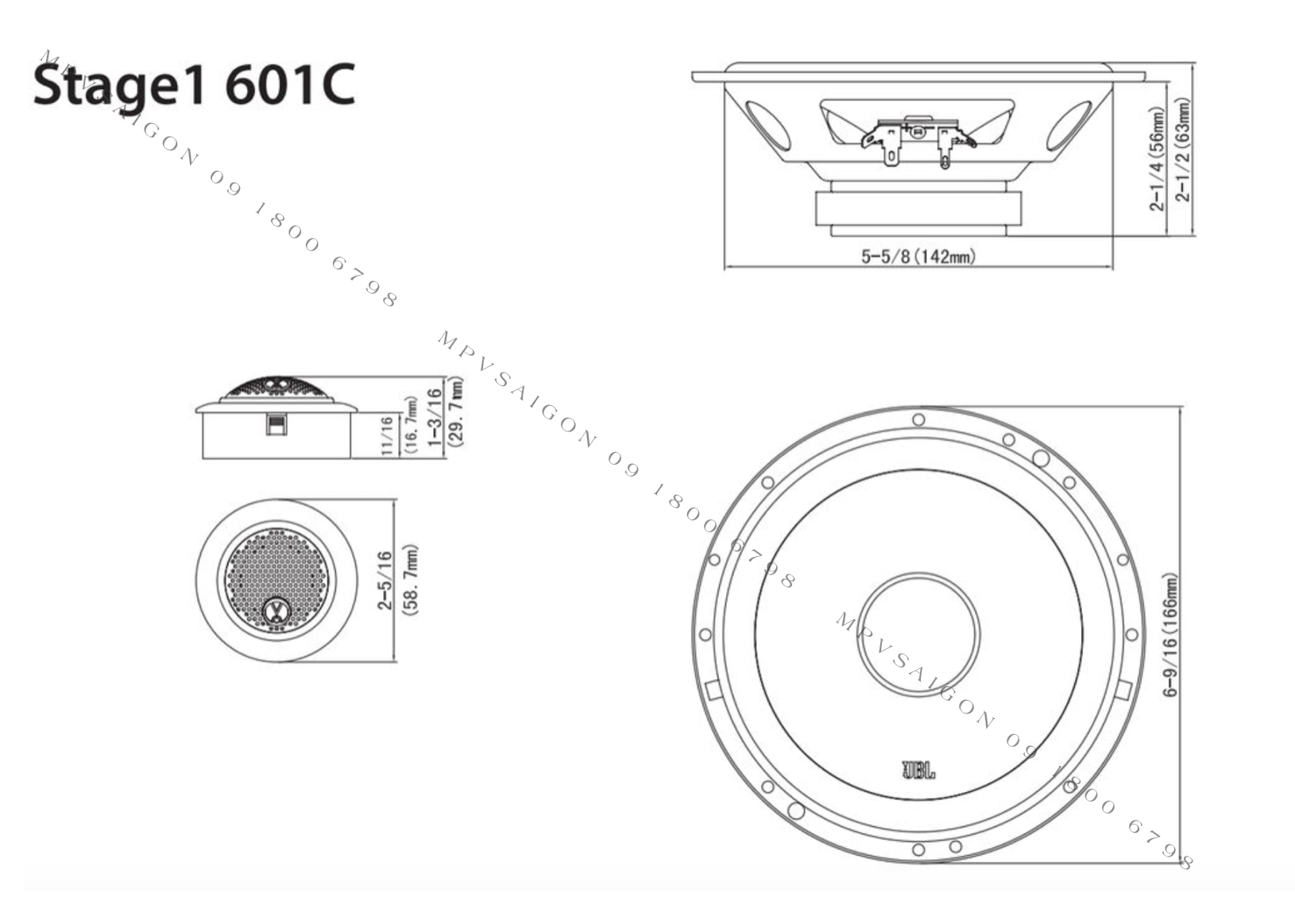 Bộ loa JBL STAGE1 601C chuyên dụng cho xe hơi, bền bỉ