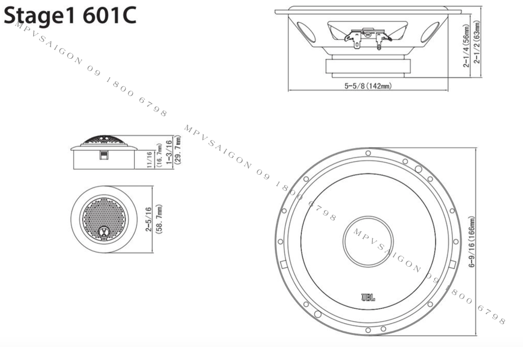 Loa phân tần lắp trên ô tô JBL STAGE1 601C - giá tốt tại MPVSAIGON