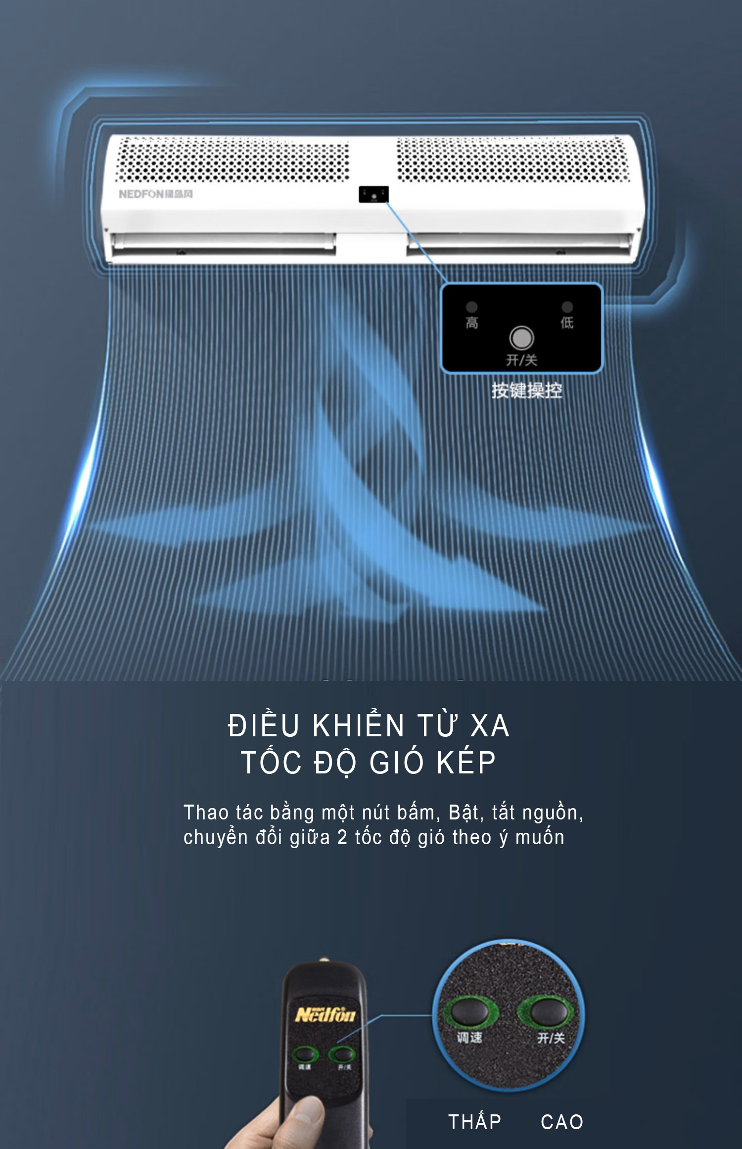 Quạt cắt gió Nedfon FM3009-YA, Dài 0.9m