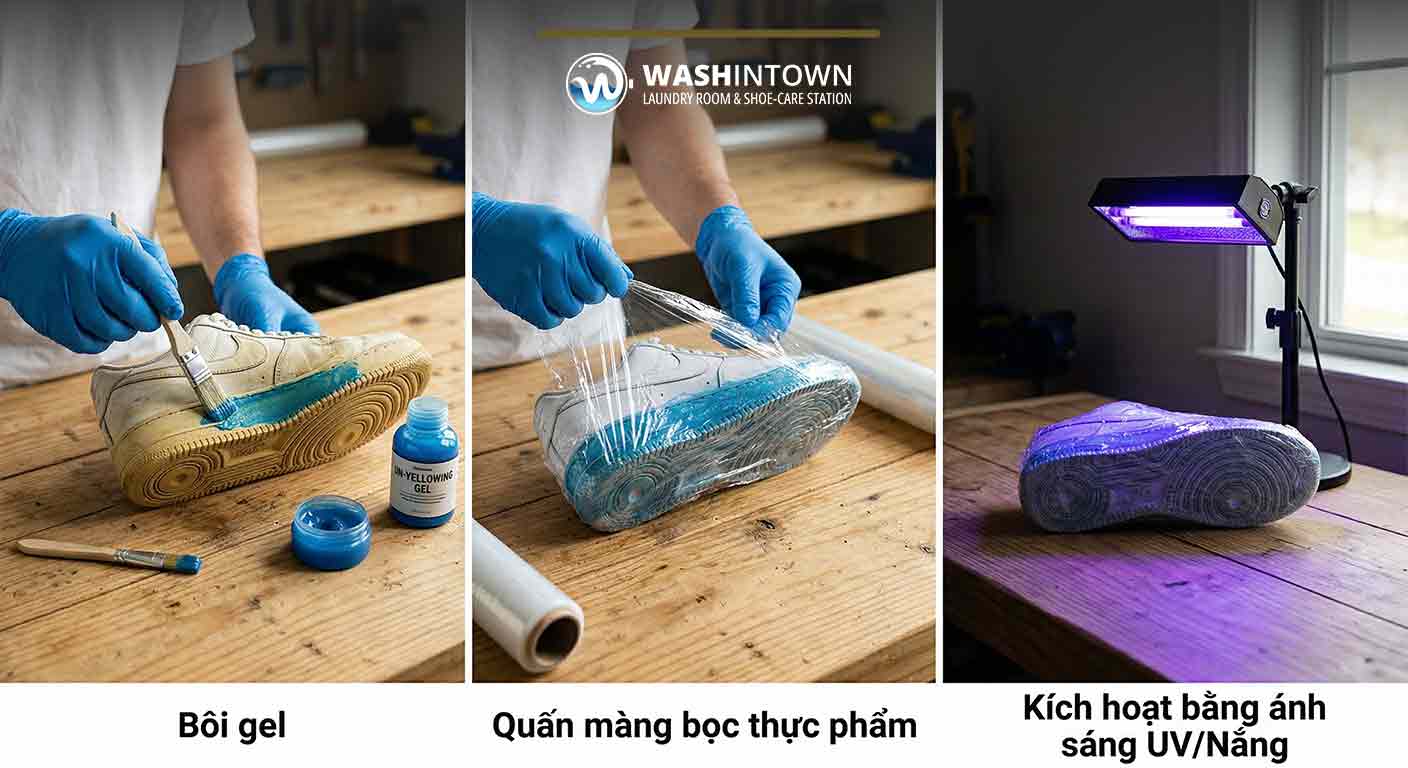 Thoa gel tẩy ố chuyên dụng và quấn màng bọc