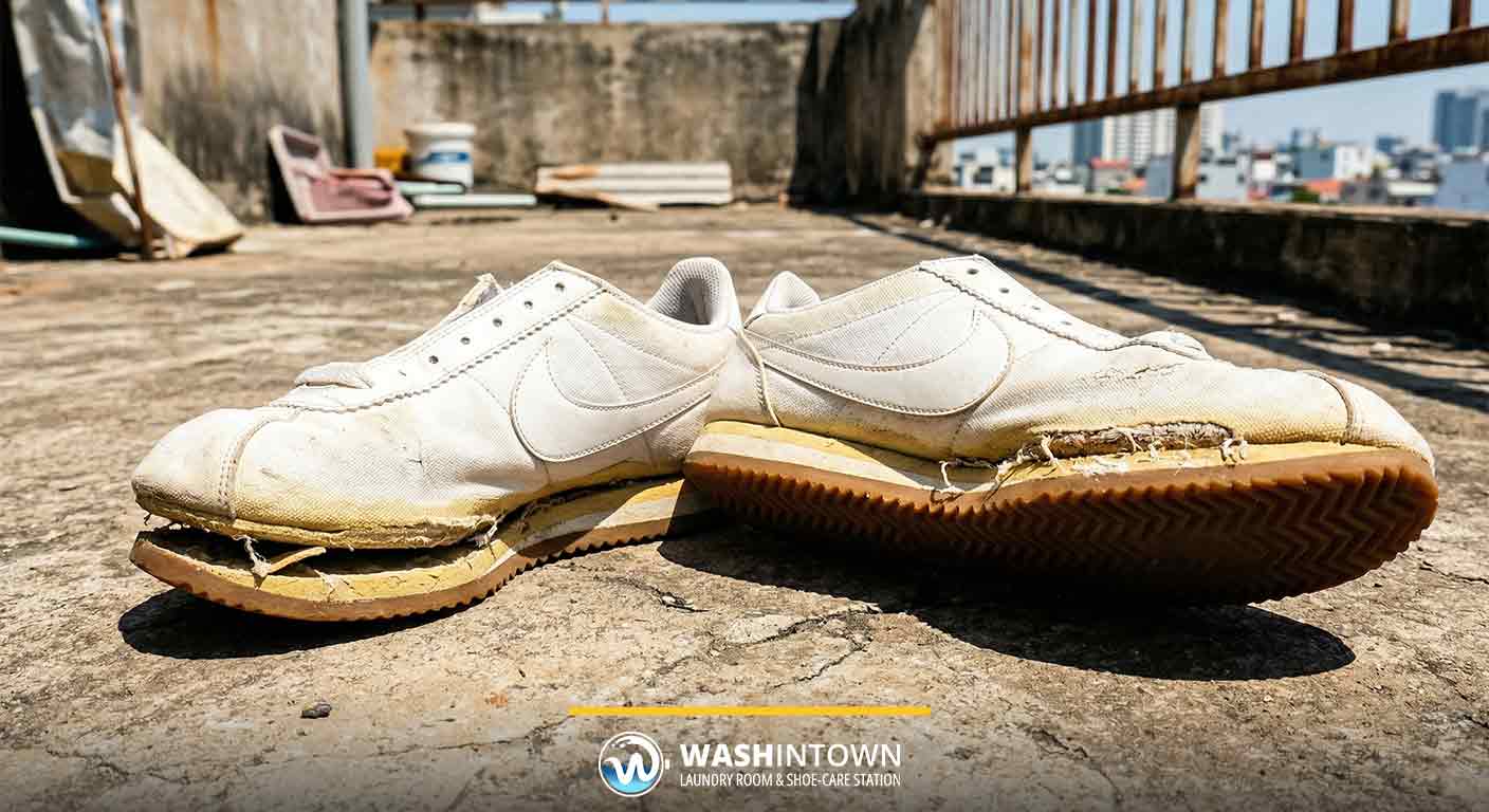 Phơi giày sneaker dưới ánh nắng gắt