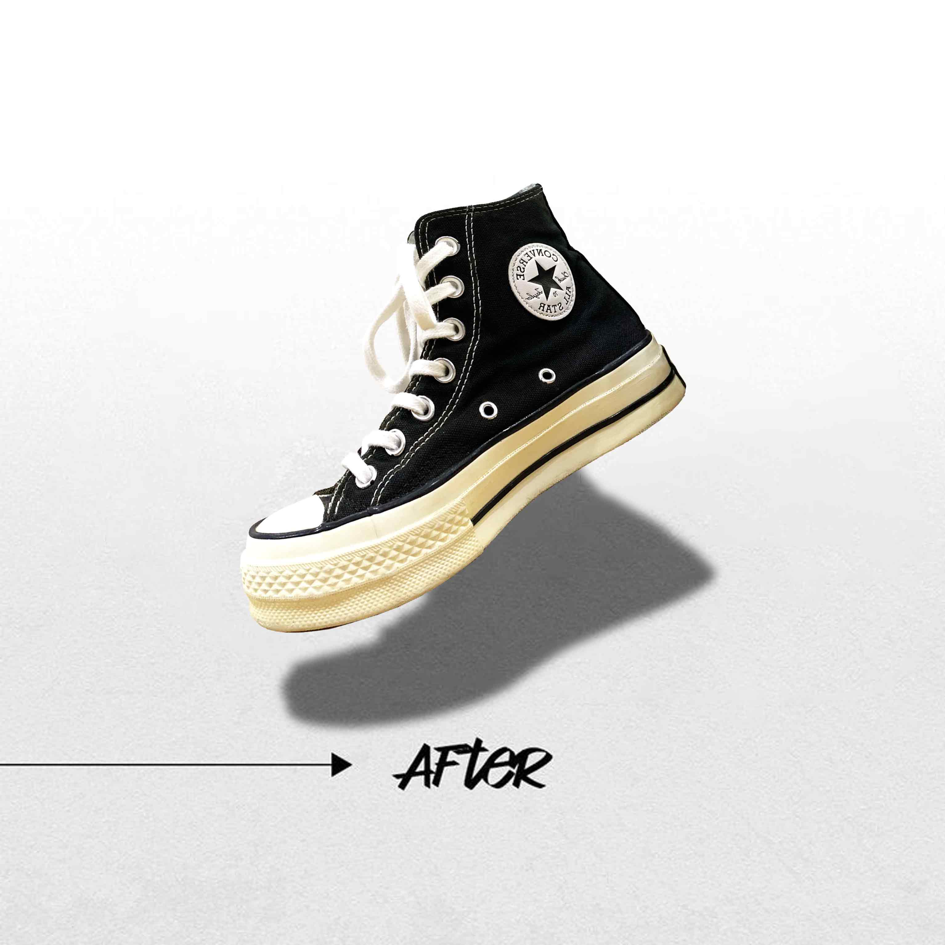 Giày vải đen tuyền sau khi nhuộm tại Washintown