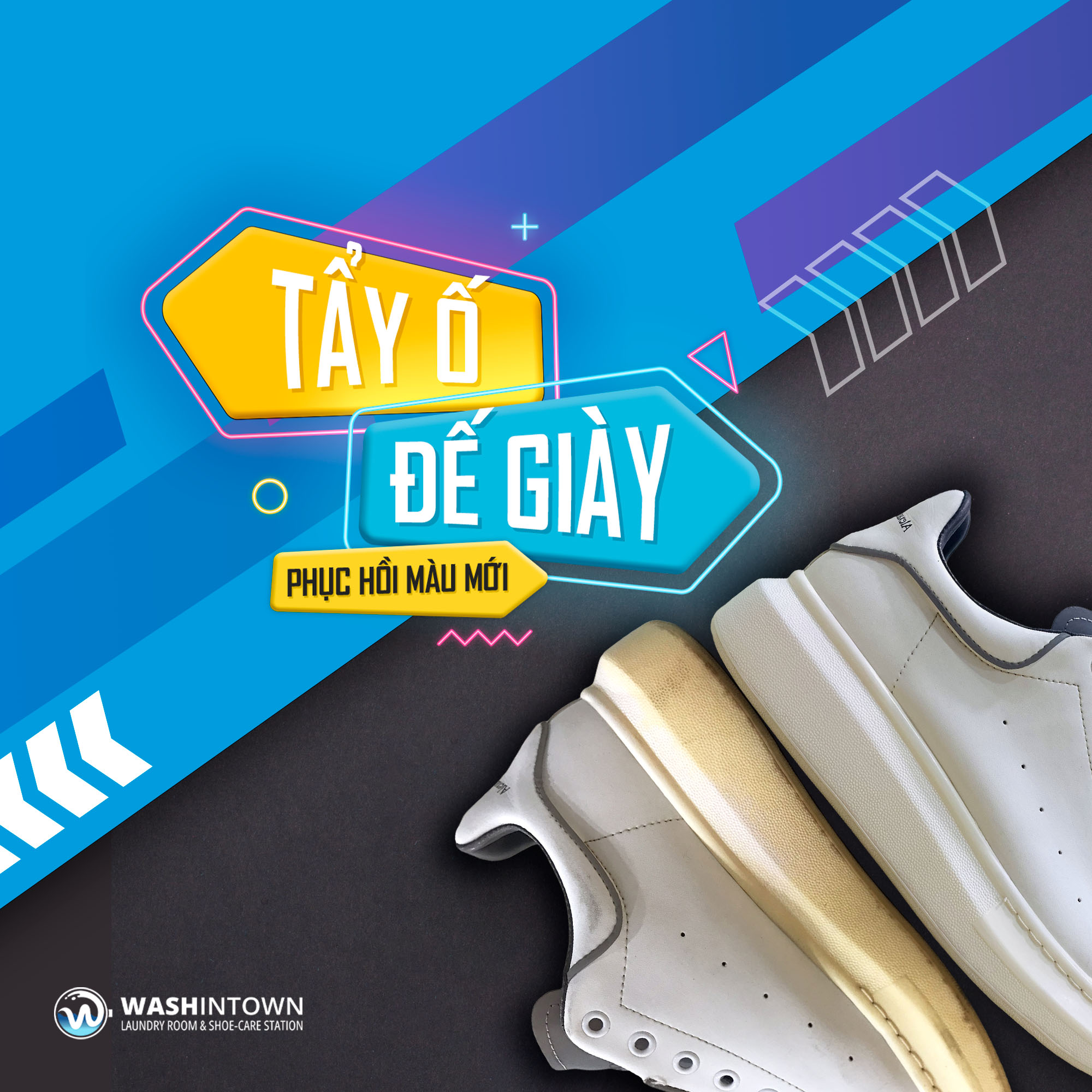 Tẩy ố đế giày chuyên nghiệp tại Washintown bằng tia UV