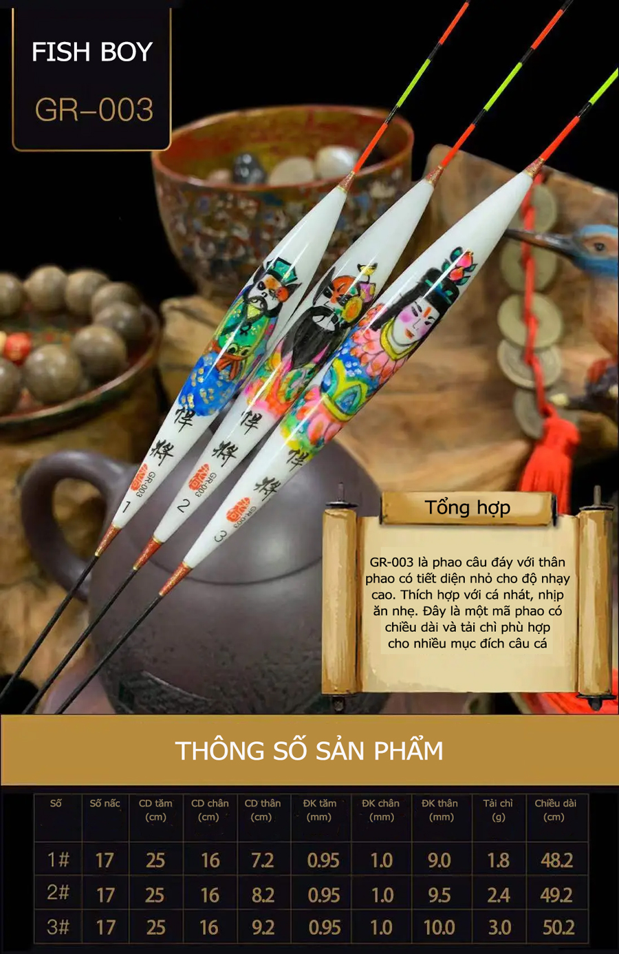Phao Câu Đài Cao Cấp, Phao Lông Công Vẽ Tay Fish Boy GR003