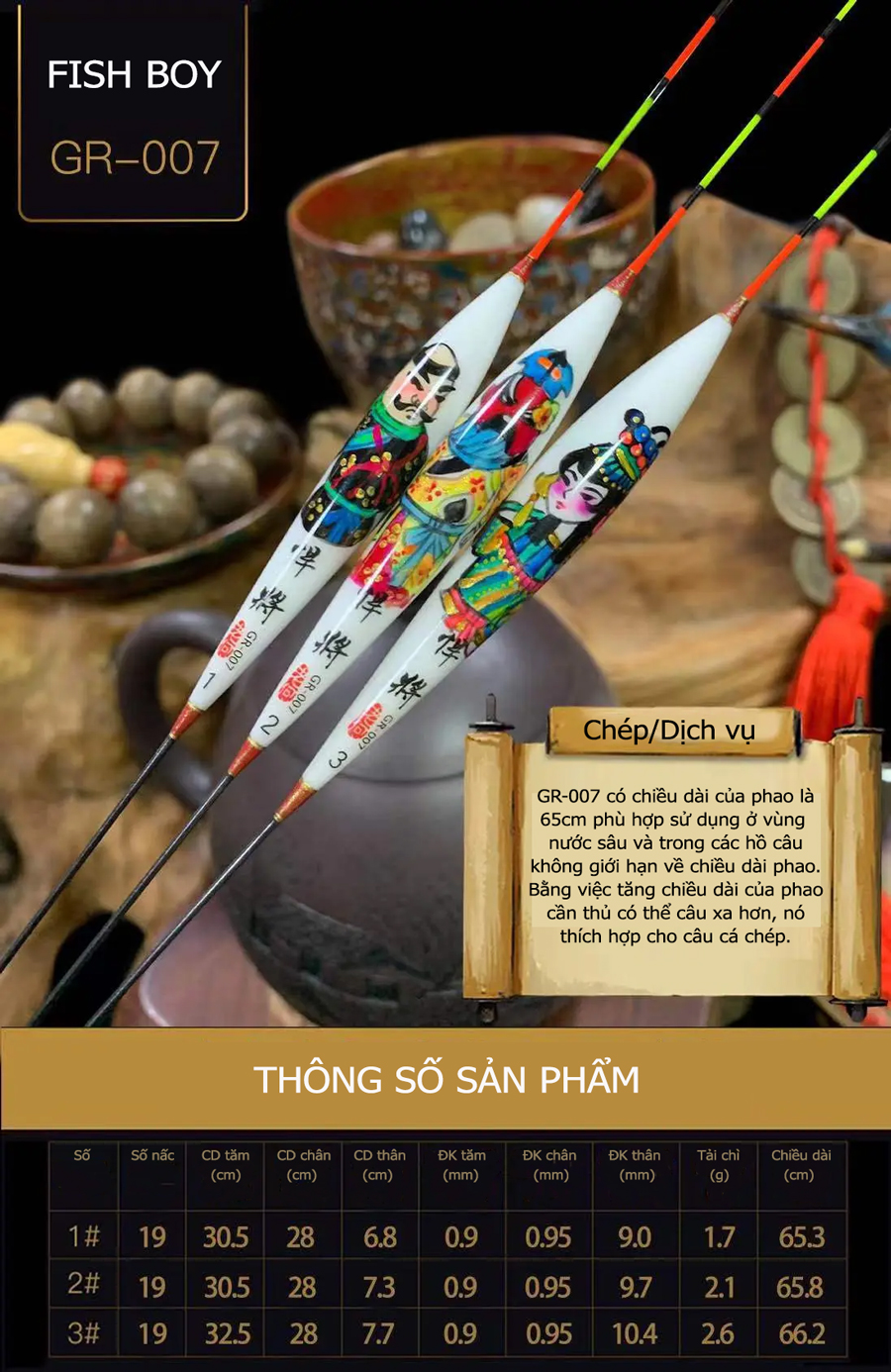Phao Câu Đài Cao Cấp, Phao Lông Công Vẽ Tay Fish Boy GR007
