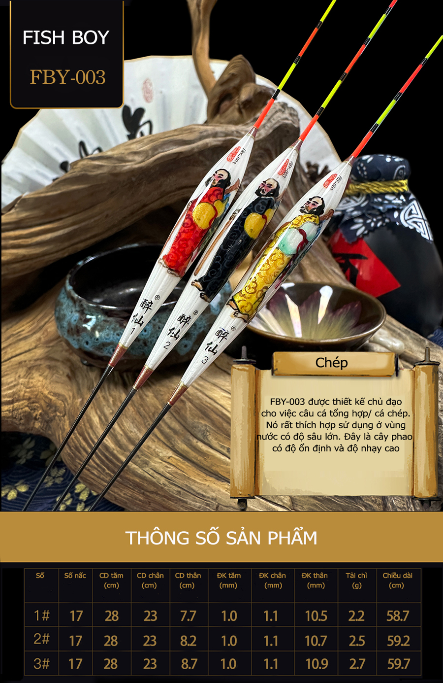 Phao Câu Đài Cao Cấp, Phao Lông Công Vẽ Tay Fish Boy FBY003