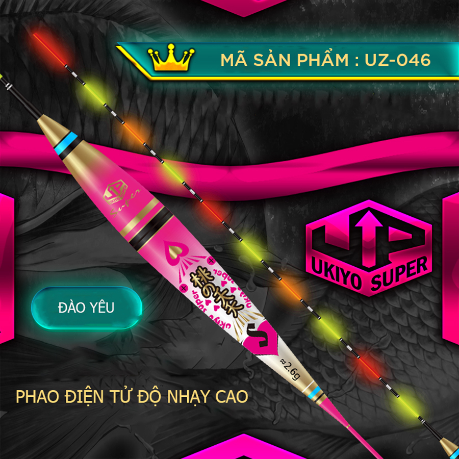 Phao Đèn Câu Đêm Chuyên Chép, Phao Điện Tử Độ Nhạy Cao UKIYO UZ-046 Đào Yêu