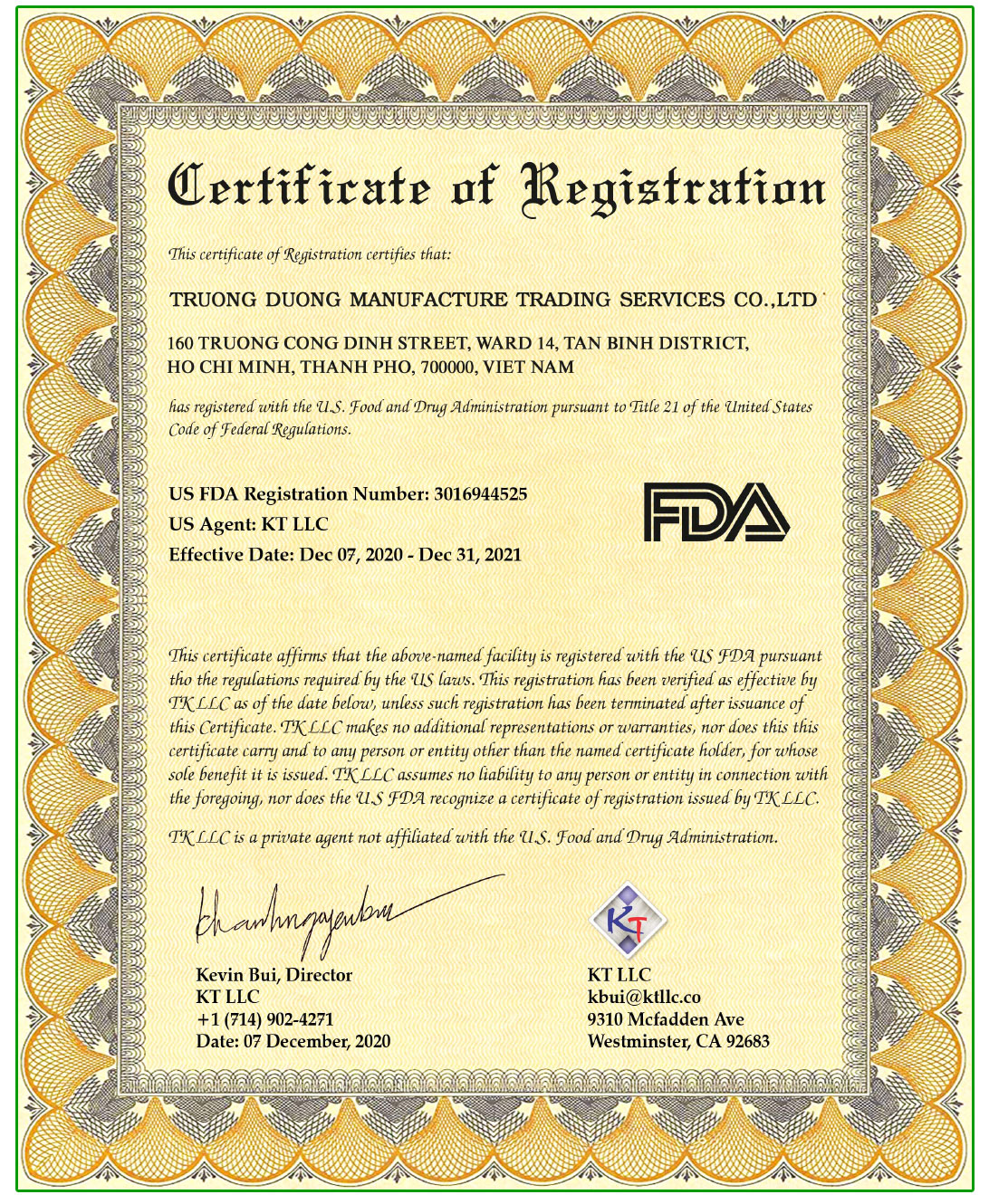 chứng nhận FDA