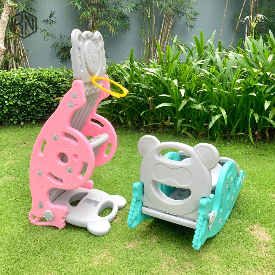 Cầu trượt bập bênh hình gấu 3in1 thiết kế đa năng