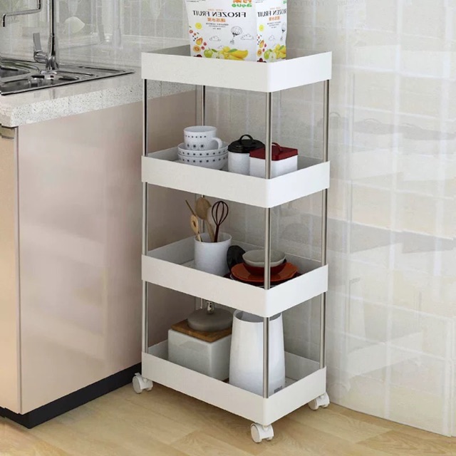 Kệ nhựa để đồ 4 tầng đa năng có bánh xe