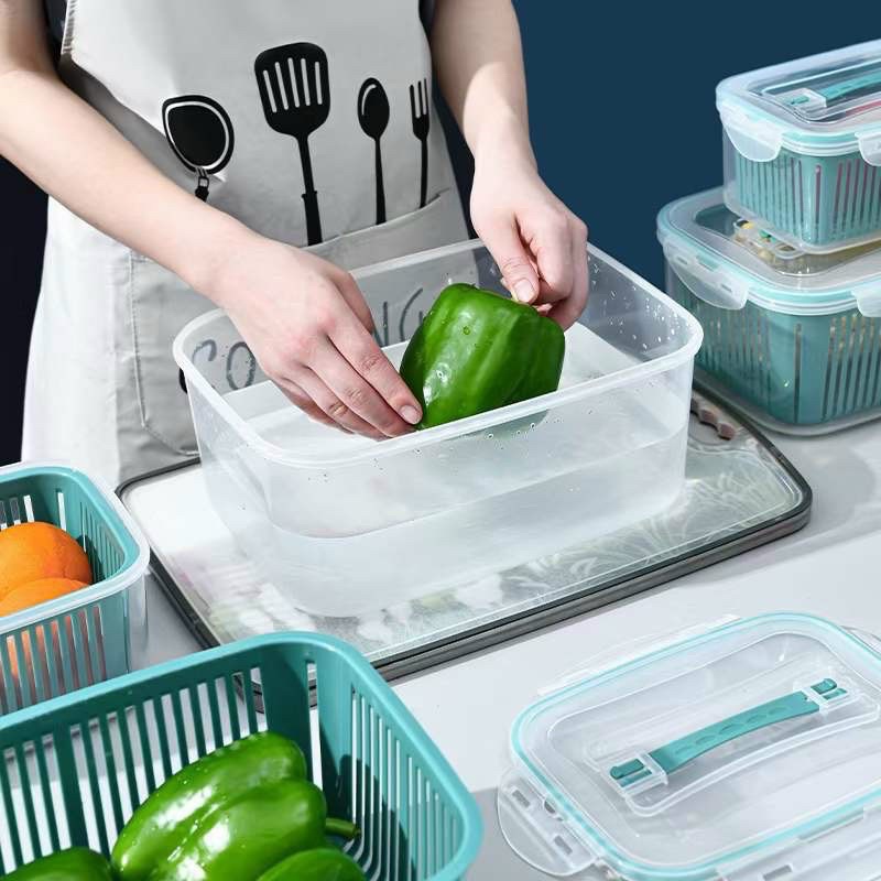 Bộ 5 hộp kèm rổ có nắp hút chân không để tủ lạnh tiện lợi MÀU XANH
