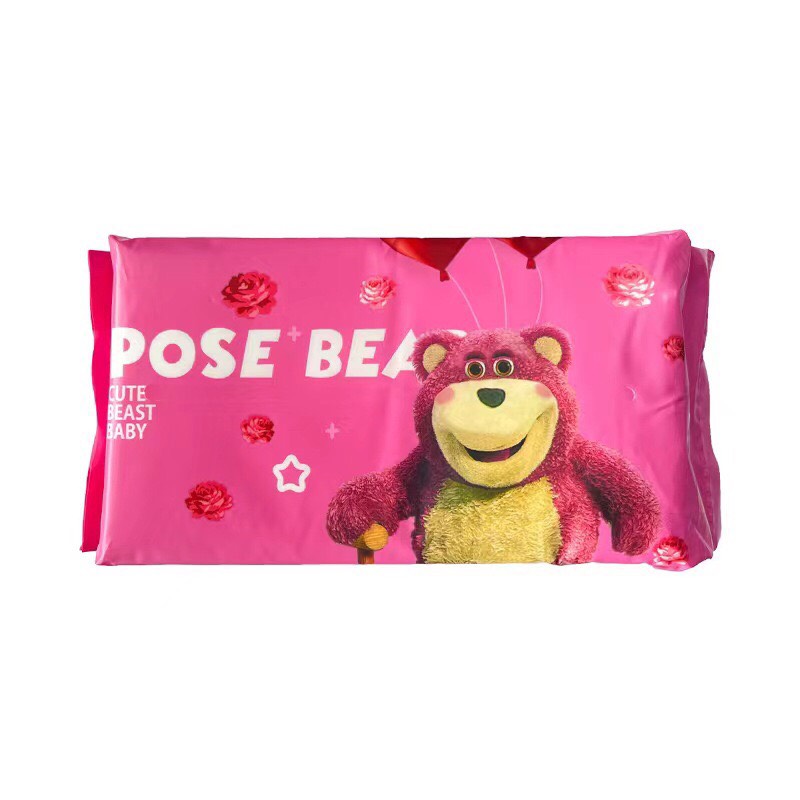 Hộp 10 gói khăn giấy ướt gấu LOTSO loại 80 tờ màu hồng đậm