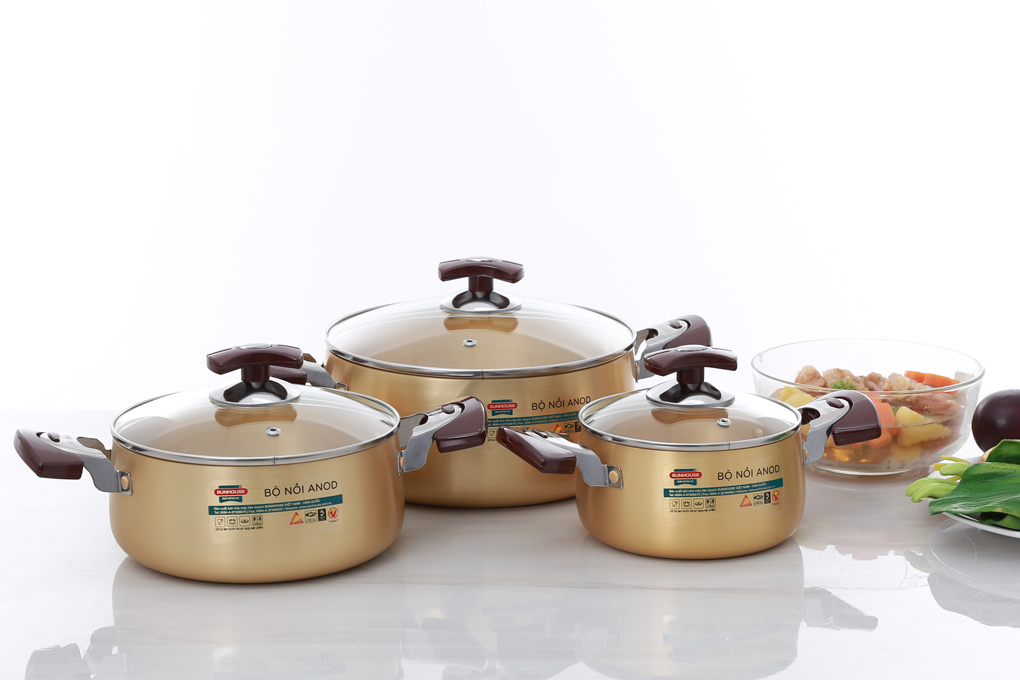 Bộ nồi Anod SUNHOUSE SH6634 vàng cao cấp
