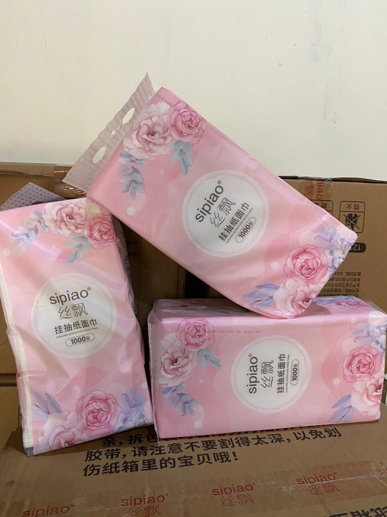 Thùng 10 bịch giấy rút treo tường SIPIAO HOA HỒNG siêu tiện lợi 