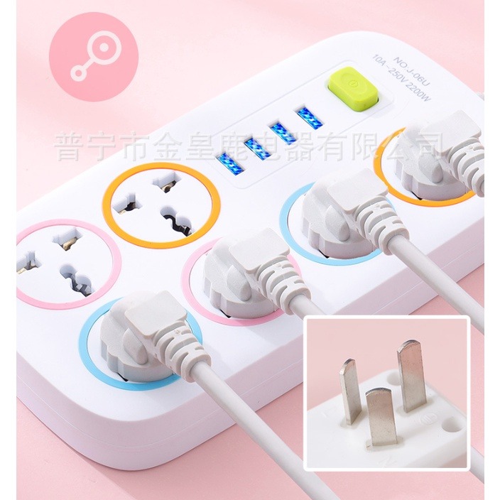 Ổ cắm điện hình chữ nhật đa năng 6 ổ cắm, 4 cổng USB