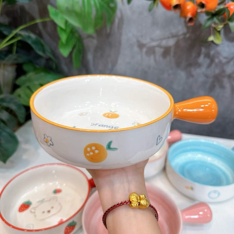 Bát Sứ Tròn Họa Tiết Hoạt Hình Có Tay Cầm Size 16cm
