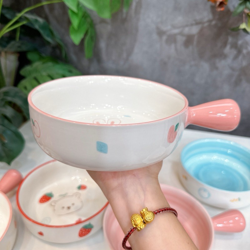 Bát Sứ Tròn Họa Tiết Hoạt Hình Có Tay Cầm Size 16cm