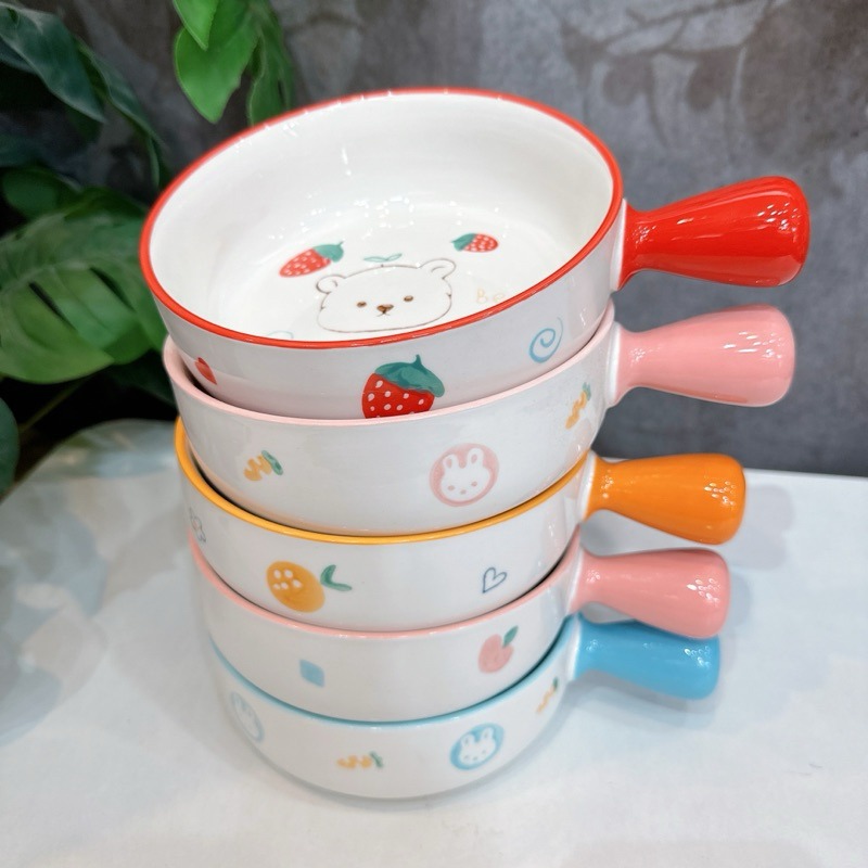 Bát Sứ Tròn Họa Tiết Hoạt Hình Có Tay Cầm Size 16cm