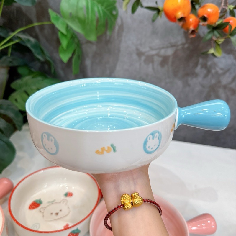 Bát Sứ Tròn Họa Tiết Hoạt Hình Có Tay Cầm Size 16cm 