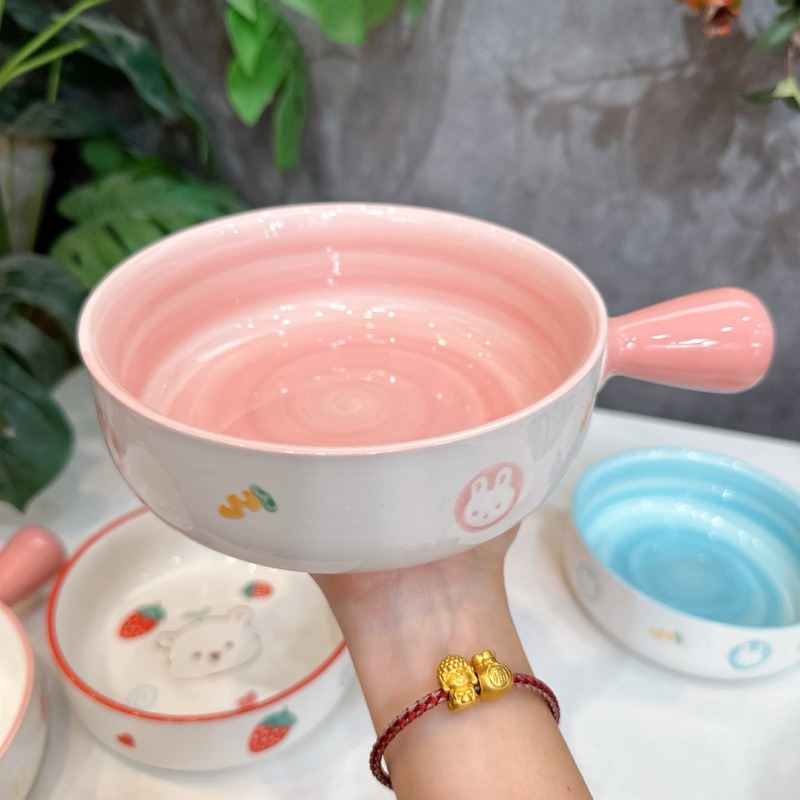 Bát Sứ Tròn Họa Tiết Hoạt Hình Có Tay Cầm Size 16cm 