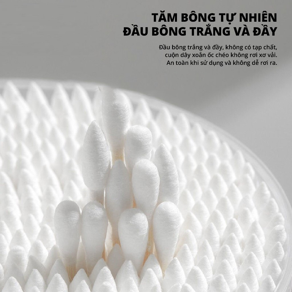 Hộp 500 tăm bông thân gỗ tre hai đầu vệ sinh an toàn