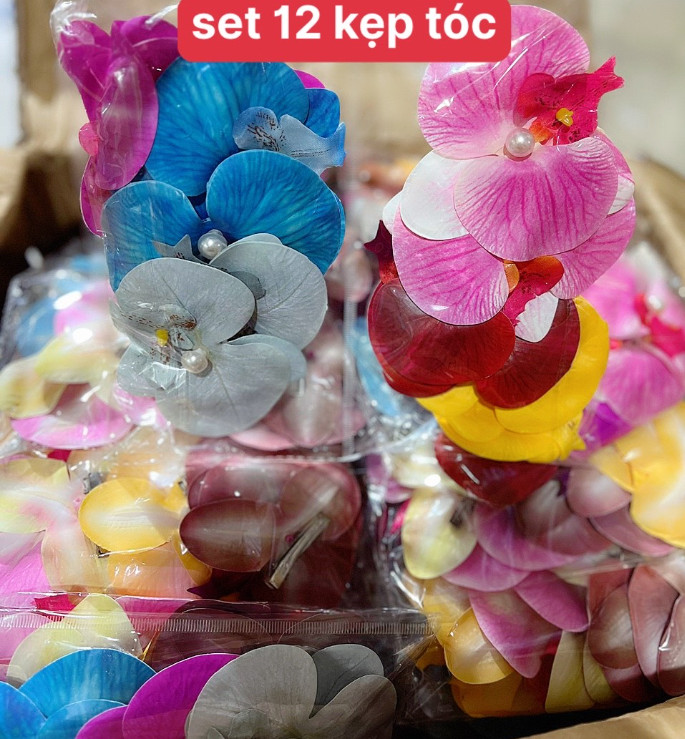 Set 12 Kẹp tóc hoa Lan Hồ Điệp thời trang LOẠI LỚN ĐẸP