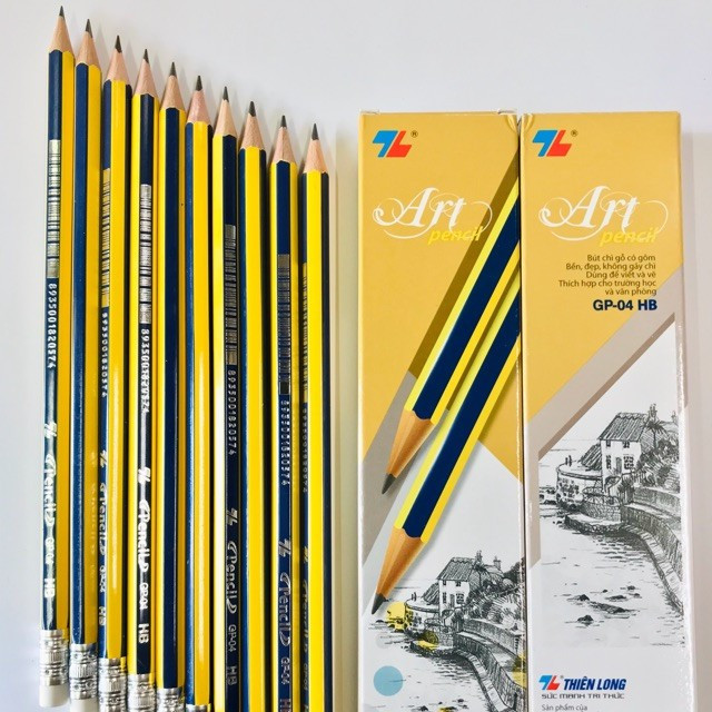 Hộp 10 bút chì sọc vàng HB Thiên Long