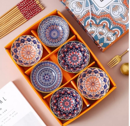 Bộ 6 bát hoạ tiết thổ cẩm sắc màu sang trọng KN5