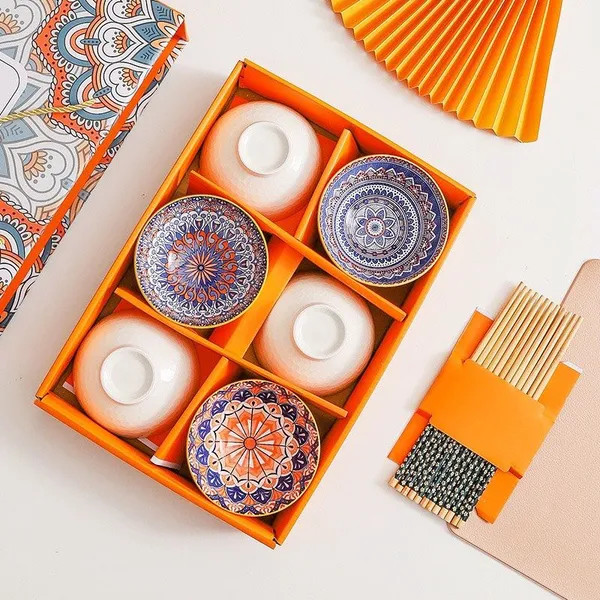 Bộ 6 bát hoạ tiết thổ cẩm sắc màu sang trọng KN5