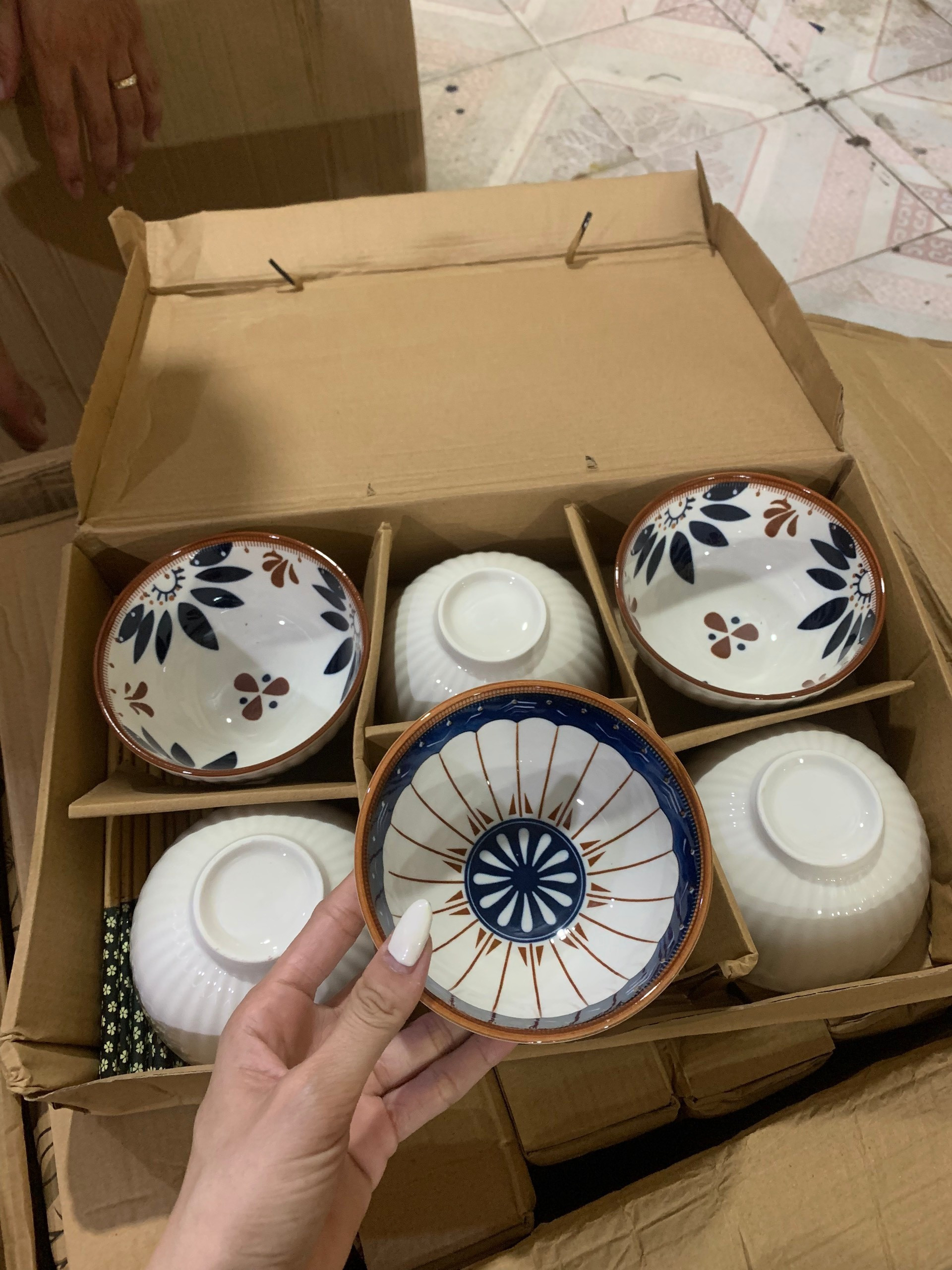 Bộ 6 bát hoạ tiết thổ cẩm cổ điển siêu sang KN2