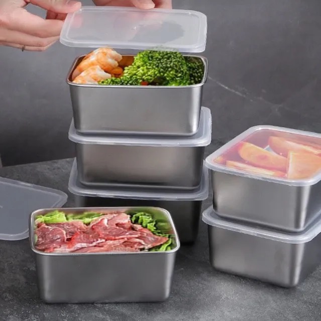 Hộp inox đựng thực phẩm tủ lạnh kèm nắp nhựa LOẠI TRUNG BÉ