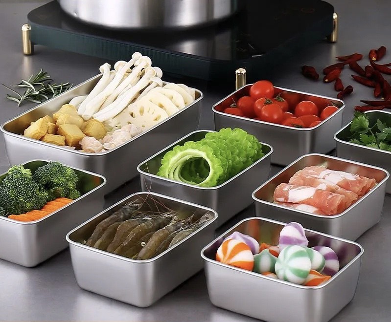 Hộp inox đựng thực phẩm tủ lạnh kèm nắp nhựa LOẠI TRUNG BÉ