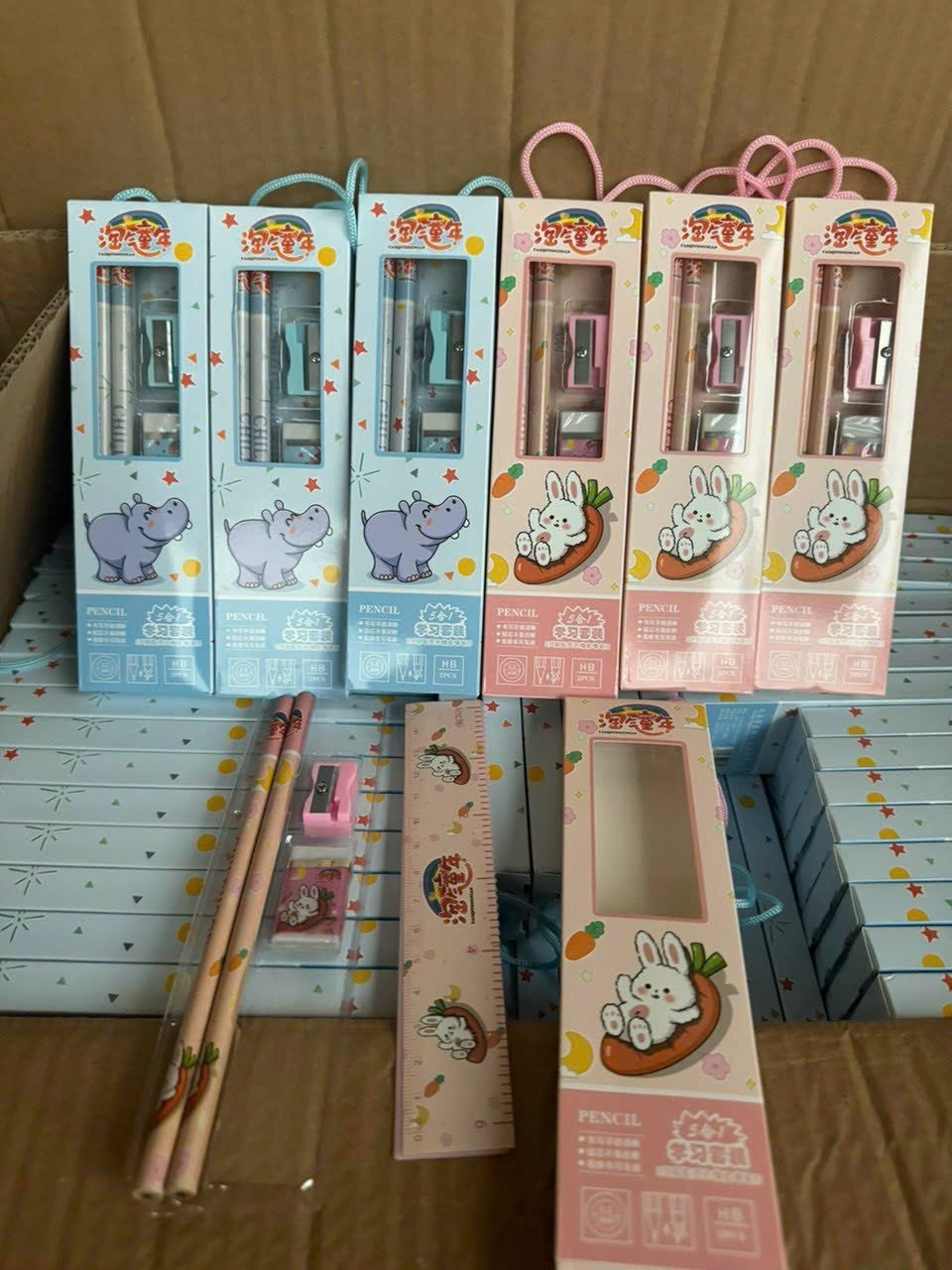 Bộ dụng cụ học tập bút chì thước kẻ 5 món cho bé 