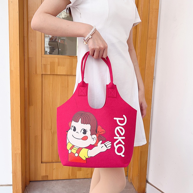 Túi tote nỉ khổ lớn hoa tiết hoạt hình DINGZHI dễ thương