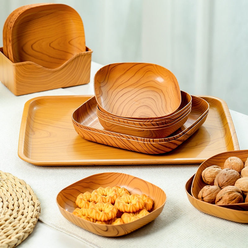 Set 8 đĩa nhựa vân gỗ sang trọng