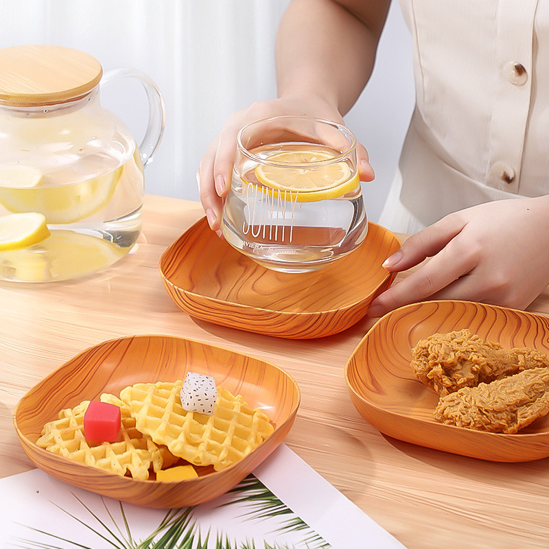 Set 8 đĩa nhựa vân gỗ sang trọng
