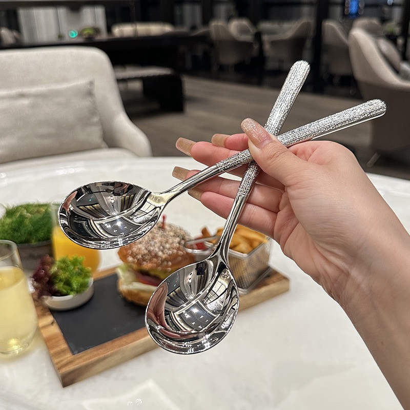 Set 10 thìa inox vân bì tay cầm dài sang trọng