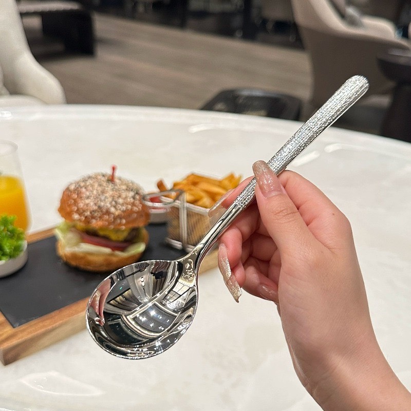 Set 10 thìa inox vân bì tay cầm dài sang trọng