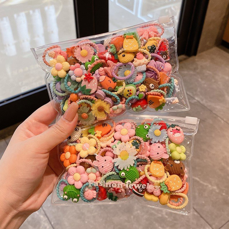 Set 50 dây buộc tóc gắn CHARM dễ thương kèm túi zip