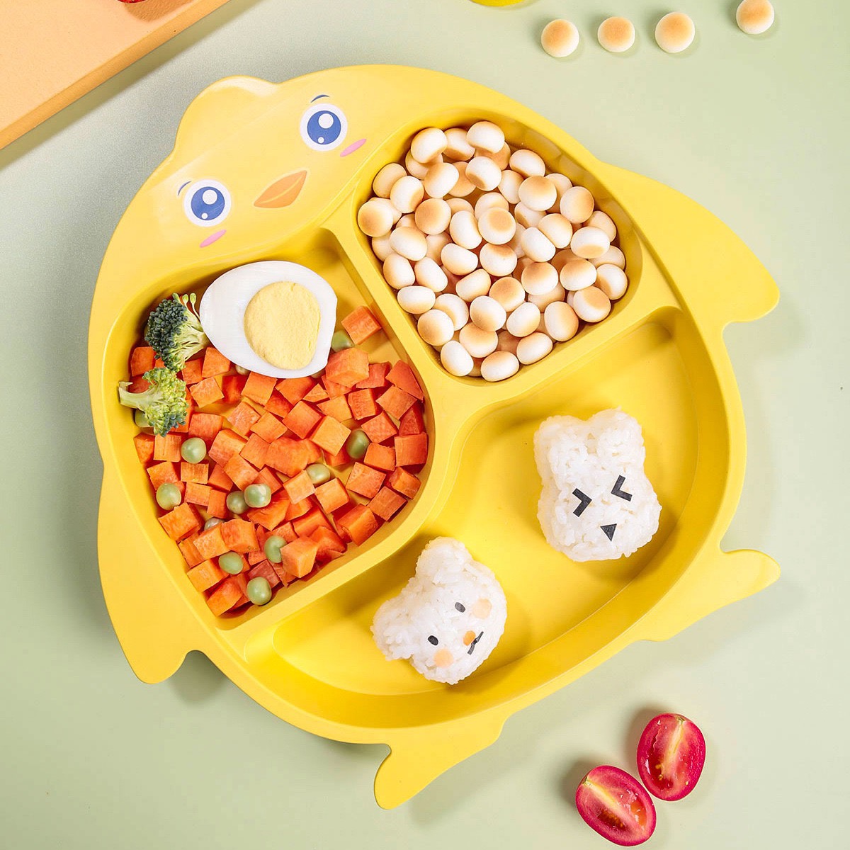 Bộ khay ăn dặm 3 ngăn kèm đũa và đĩa cho bé 