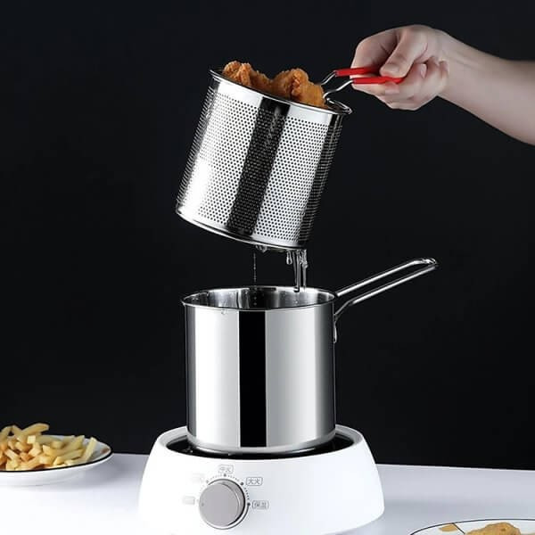 Nồi chiên ngập dầu mini bằng thép không gỉ có tay cầm