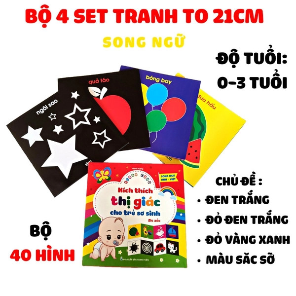 Bộ 40 tranh kích thích thị giác Zic Zắc song ngữ Anh Việt cho bé