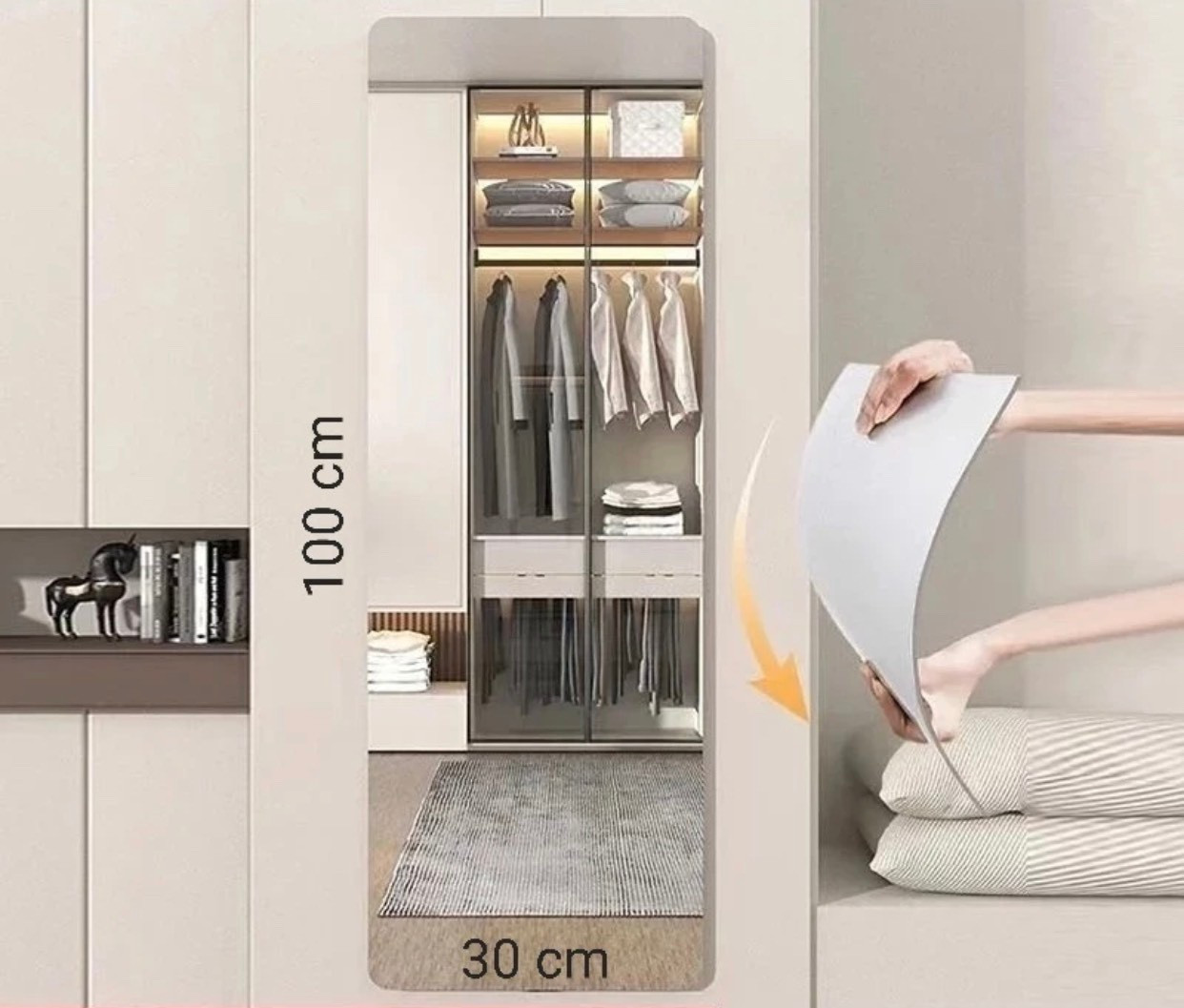 Gương toàn thân dán tường, tủ quần áo, phòng khách dáng chữ nhật