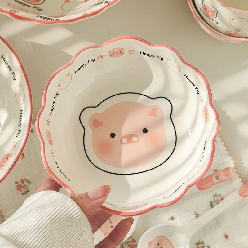 Bát sứ ăn dặm hình con lợn hồng cute 