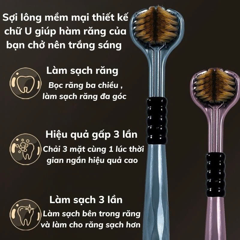 Hộp 4 cái bàn chải đánh răng 3 đầu lông mềm đa chiều