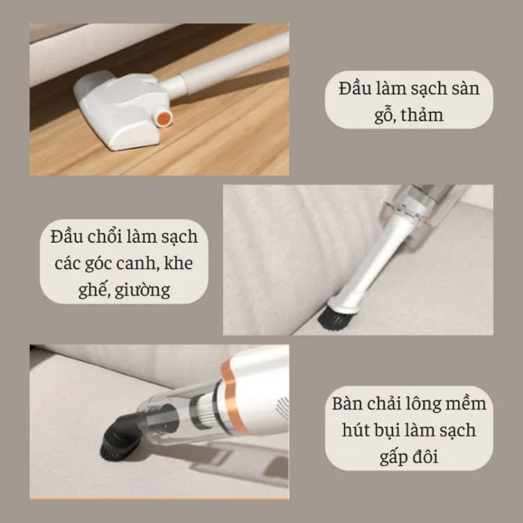 Máy hút bụi cầm tay WIRELESS VACUUM không dây kèm 3 đầu hút tiện lợi