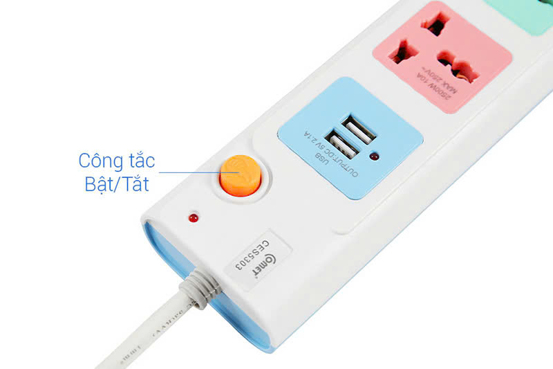 Ổ cắm điện nối dài an toàn hiệu Comet 3 ổ cắm, 2 cổng usb - CES5303 3M 