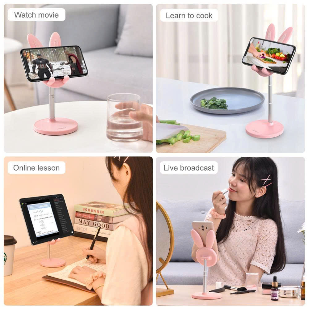 Giá đỡ điện thoại và ipad để bàn hình tai thỏ thiết kế cao su chống trơn trượt